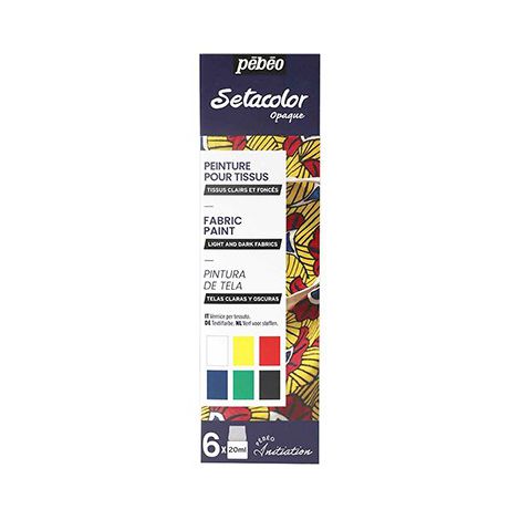 Farby do tkanin Pebeo Setacolor Opaque, 6 kolorów x 20ml